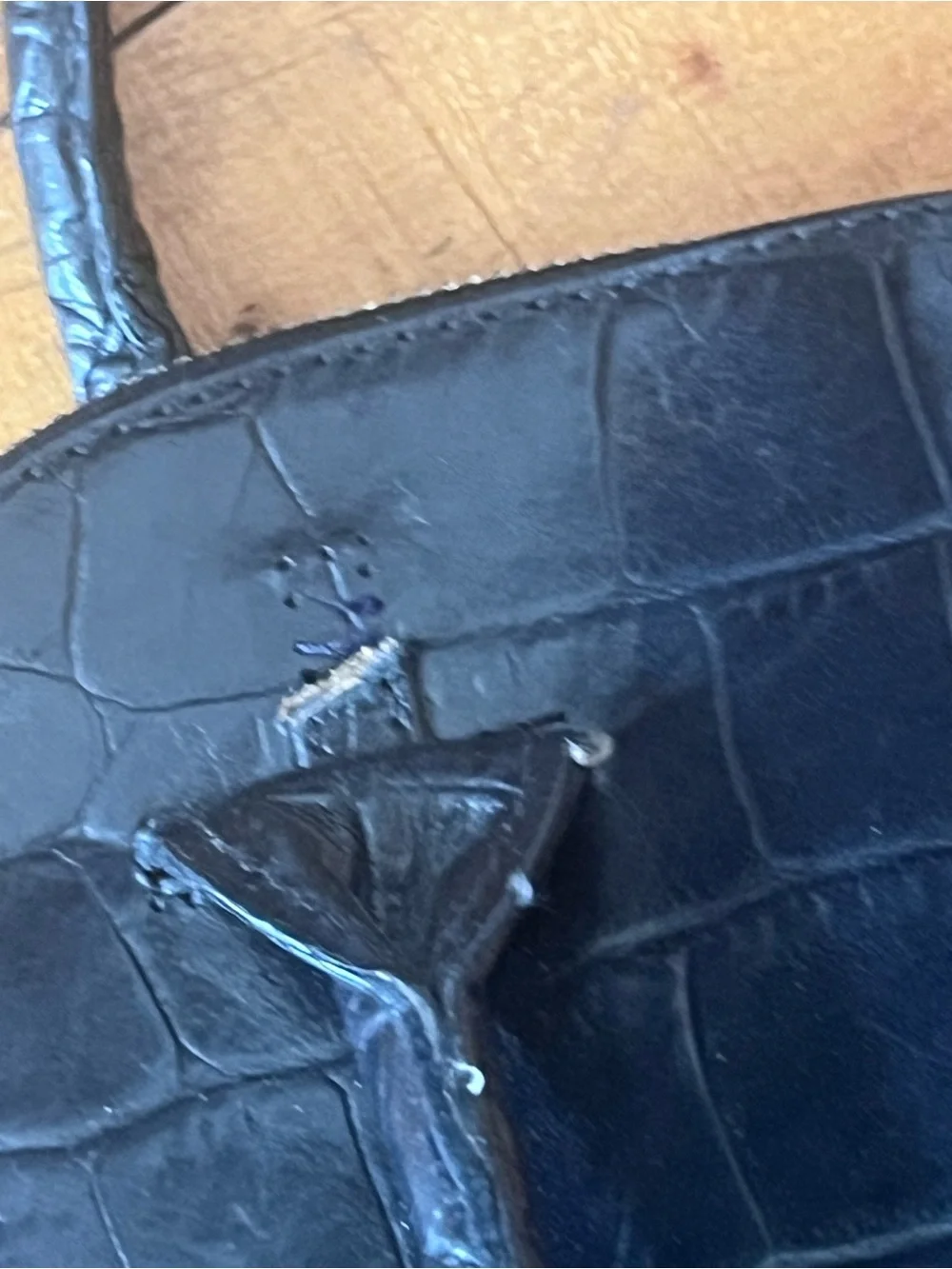 Vintage Furla Black Croc-Embossed Top-Handle Women's Bag